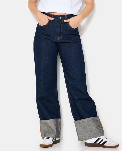 Jean straight taille haute avec grands revers - PIMKIE - 5