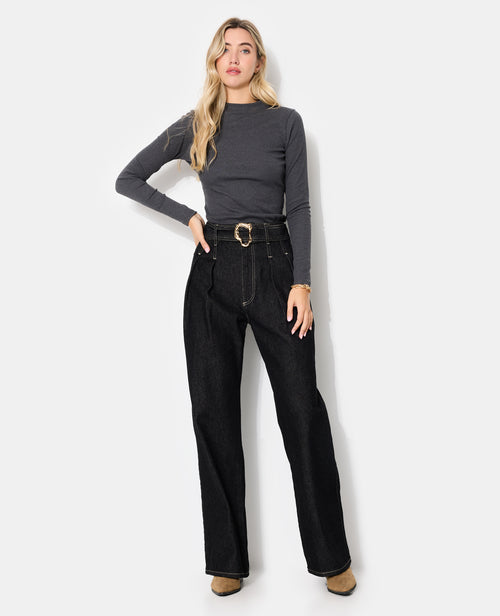 Jean wide taille haute avec ceinture et boucle - PIMKIE - 1