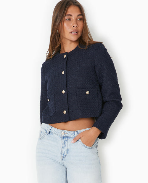 Veste droite en tweed avec boutons dorés - PIMKIE - 2