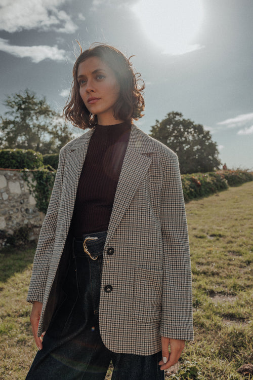 Veste blazer oversize en tissu chaud motif pied-de-poule - PIMKIE - 1