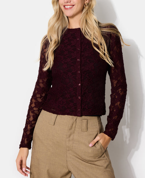 Top boutonné manches longues en dentelle - PIMKIE - 2