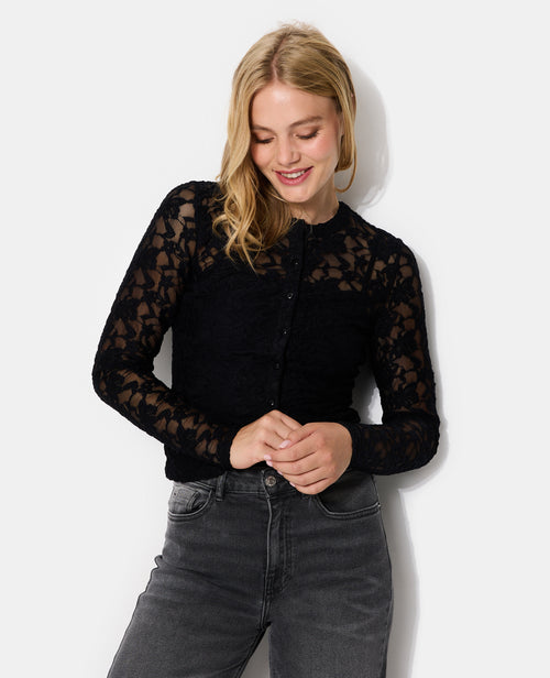 Top boutonné manches longues en dentelle - PIMKIE - 7