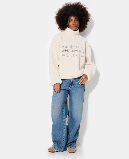 Sweat droit en sherpa col zippé avec broderies - PIMKIE - 3