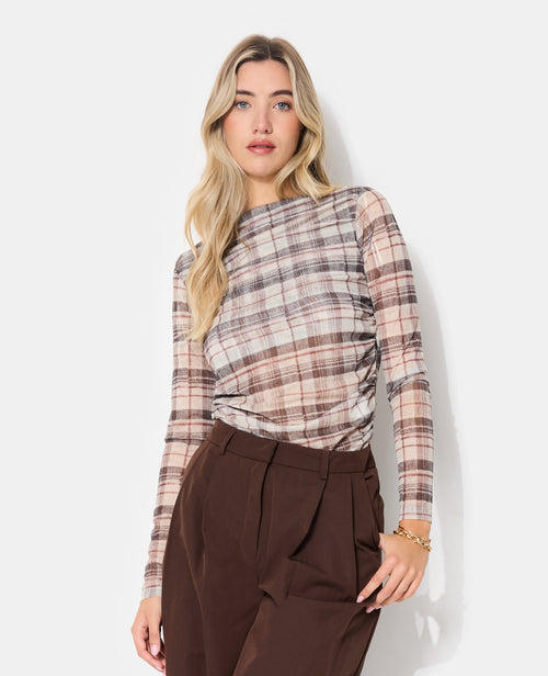 T-shirt manches longues en résille à carreaux - PIMKIE - 5