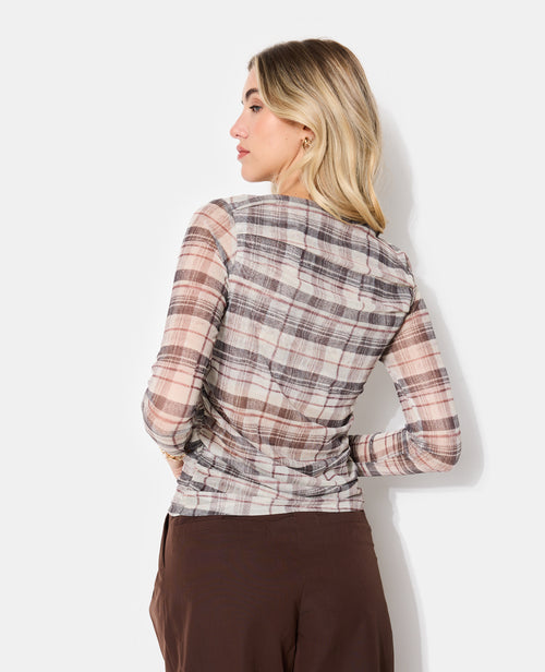 T-shirt manches longues en résille à carreaux - PIMKIE - 6