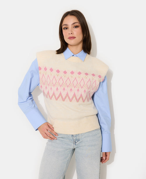 Pull sans manches motif jacquard - PIMKIE - 1