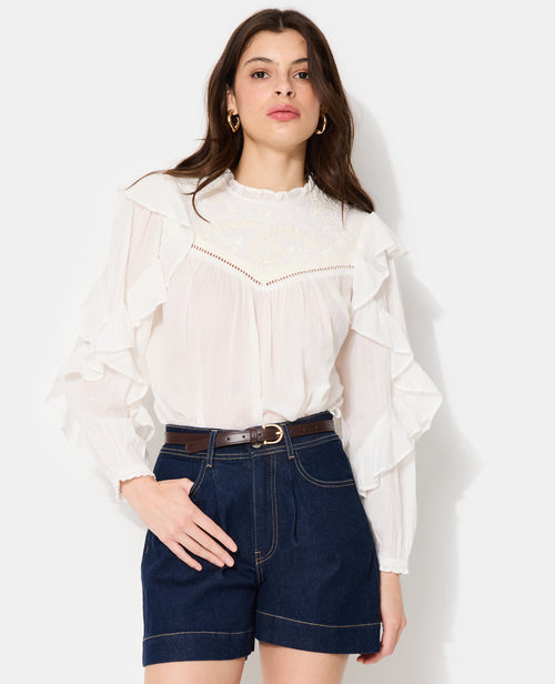 Blouse romantique avec broderies et volants - PIMKIE - 1