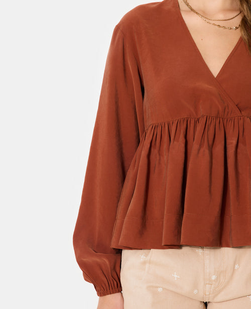 Blouse cache-coeur en tissu effet peau de pêche - PIMKIE - 2