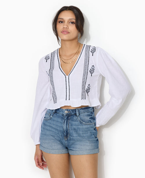 Blouse courte brodée avec manches ballons - PIMKIE - 5