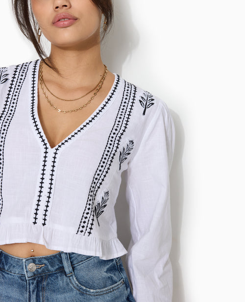 Blouse courte brodée avec manches ballons - PIMKIE - 7