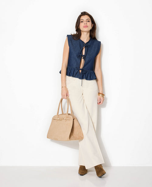 Blouse en jean sans manches avec volant et nouettes - PIMKIE - 3