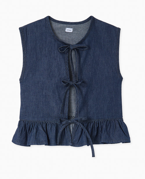 Blouse en jean sans manches avec volant et nouettes - PIMKIE - 4