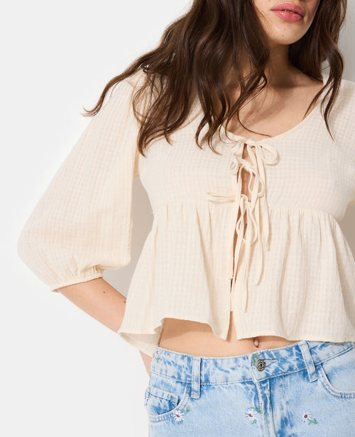 Blouse tissu gaufré avec nouettes et volant - PIMKIE - 2