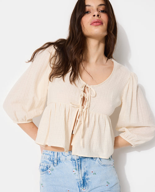 Blouse tissu gaufré avec nouettes et volant - PIMKIE - 7