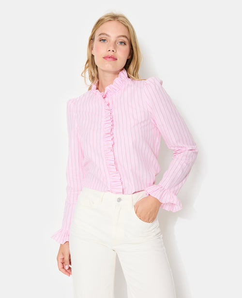 Chemise popeline rayée avec volants - PIMKIE - 1