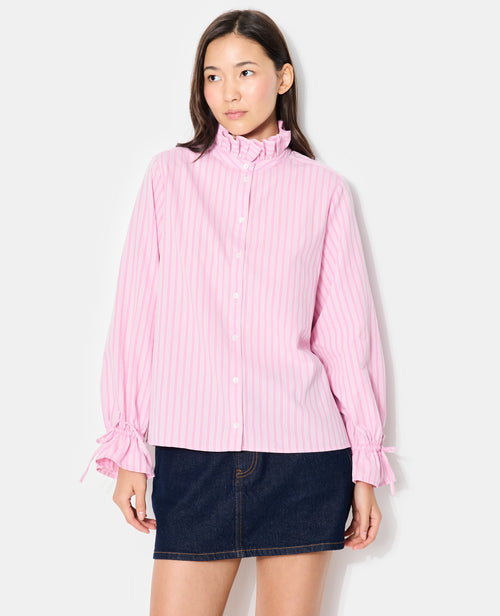 Chemise rayée avec col et manches volantés - PIMKIE - 1