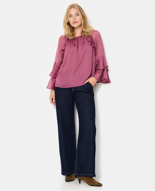 Blouse encolure Bardot en voile avec volants - PIMKIE - 3