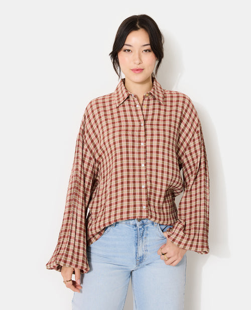 Chemise oversize en tissu gaufré motif carreaux - PIMKIE - 1