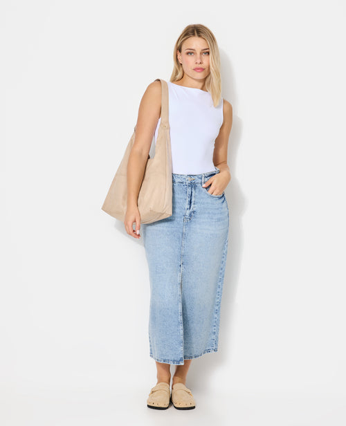 Jupe longue en jean avec fentes devant et dos - PIMKIE - 1