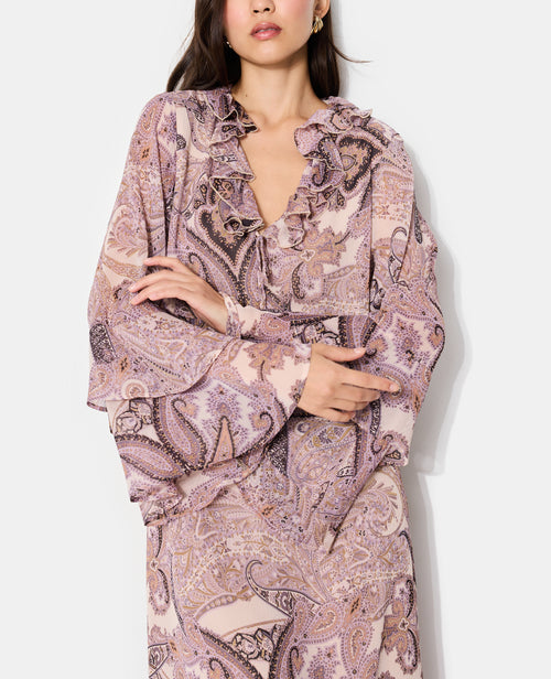 Robe longue en voile avec volants et motif cachemire - PIMKIE - 3