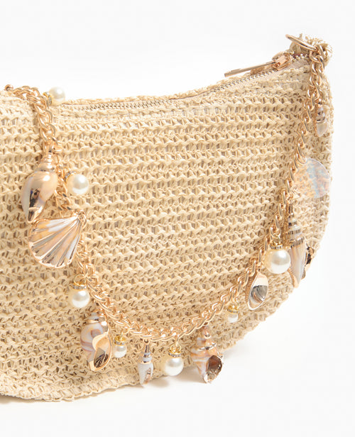 Sac en raphia avec bandoulière chaîne et coquillages - PIMKIE - 3