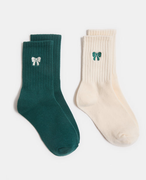 Lot de 2 paires de chaussettes avec nœuds brodés - PIMKIE - 1