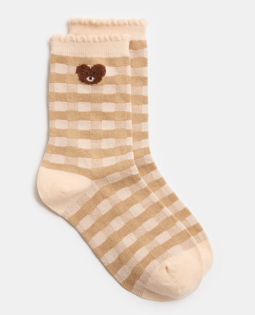 Paire de chaussettes à carreaux avec ourson - PIMKIE - 1