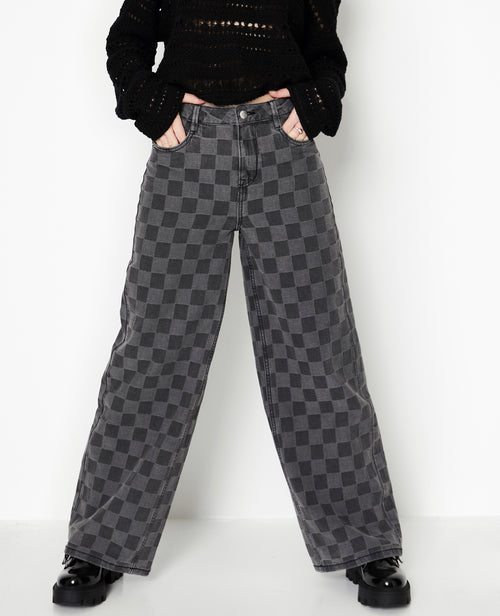 Jean baggy taille haute motif damiers - PIMKIE - 3