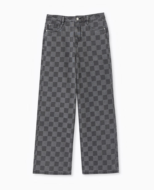 Jean baggy taille haute motif damiers - PIMKIE - 4
