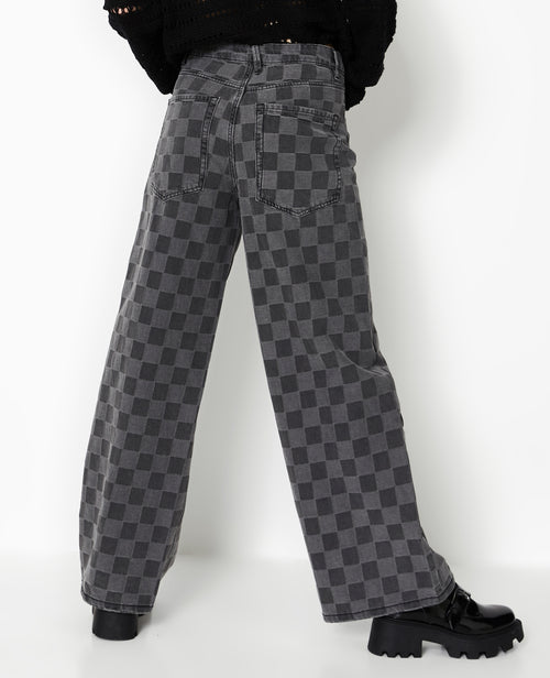 Jean baggy taille haute motif damiers - PIMKIE - 6