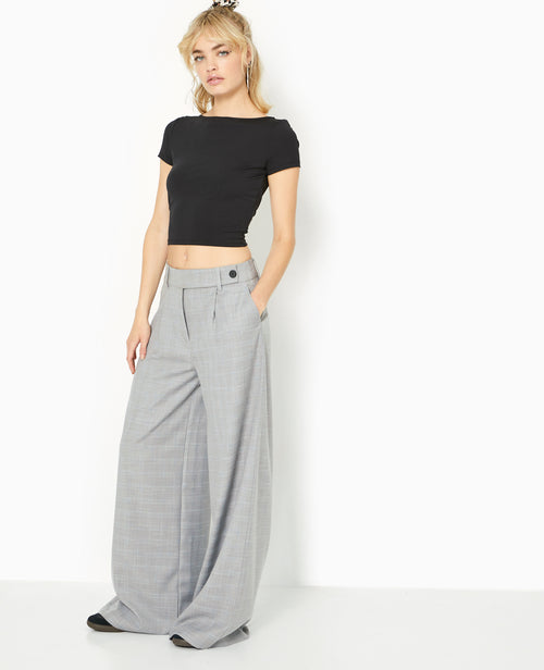 Pantalon large taille haute motif carreaux - PIMKIE - 1