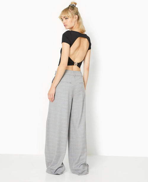 Pantalon large taille haute motif carreaux - PIMKIE - 6