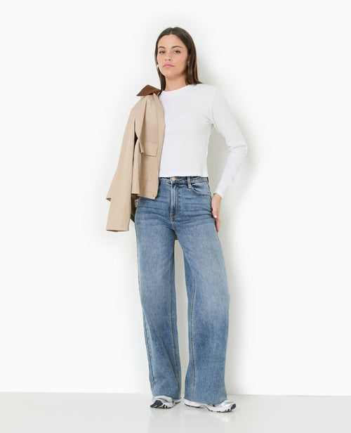 J71-1 / Jean wide taille haute avec bas coupés - PIMKIE - 1