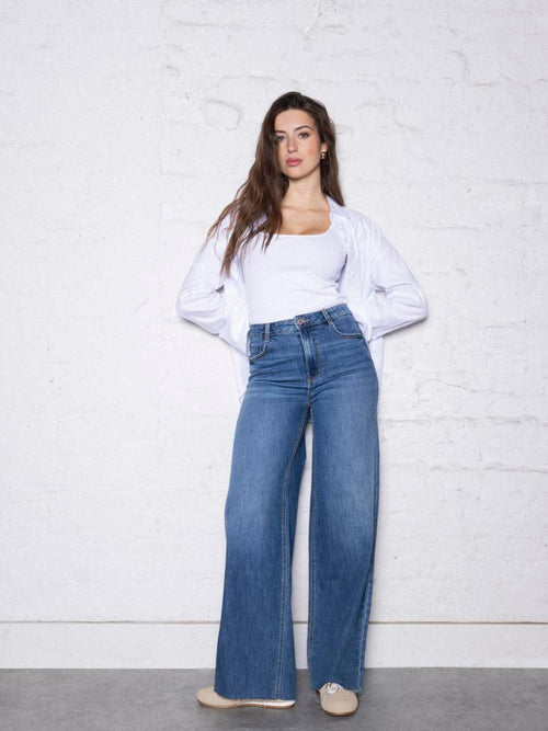 J71-1 / Jean wide taille haute avec bas coupés - PIMKIE - 1