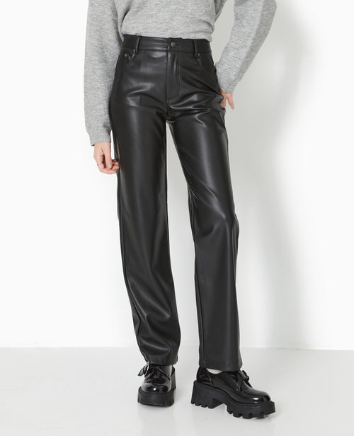 Pantalon droit taille haute en simili cuir - PIMKIE - 1