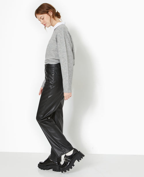 Pantalon droit taille haute en simili cuir - PIMKIE - 7