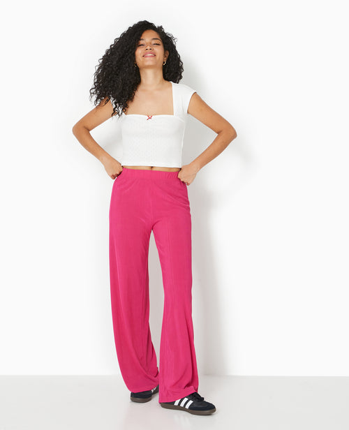 Pantalon palazzo en maille texturée effet rayé - PIMKIE - 2