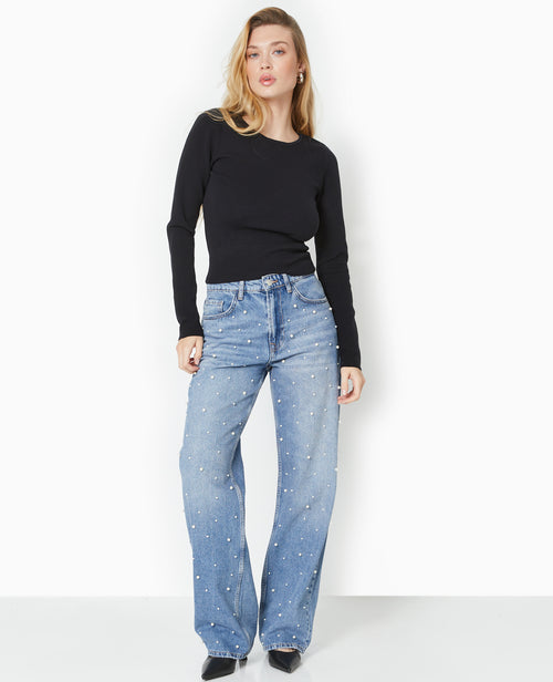 Jean droit avec perles effet nacre - PIMKIE - 1