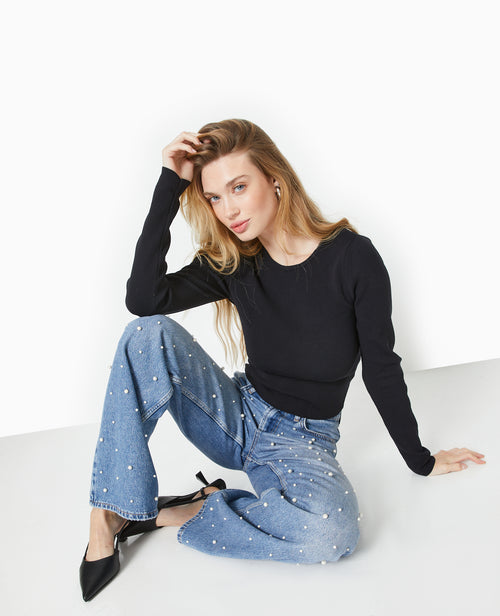 Jean droit avec perles effet nacre - PIMKIE - 2