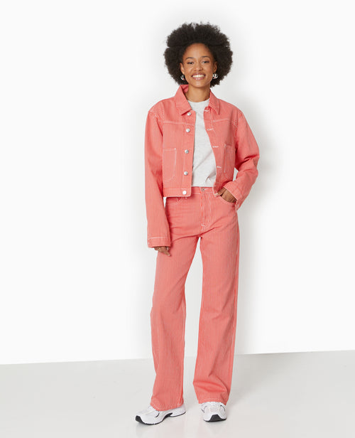 Jean rayé droit taille haute - PIMKIE - 1