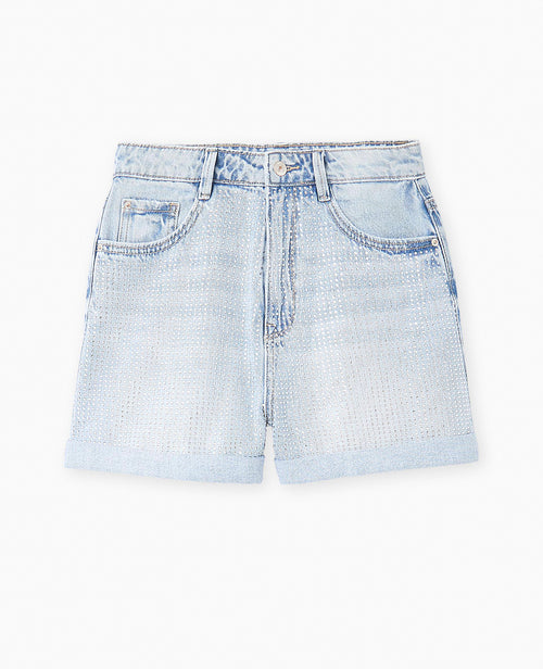 Short en jean taille haute avec strass devant - PIMKIE - 4