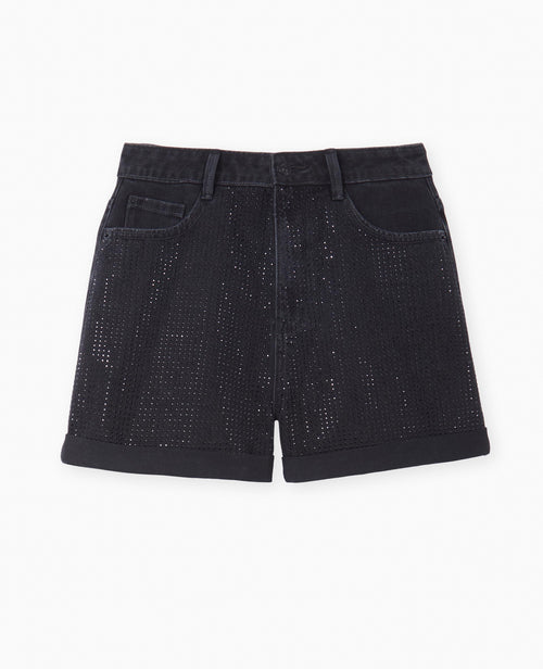 Short en jean taille haute avec strass noirs devant - PIMKIE - 4