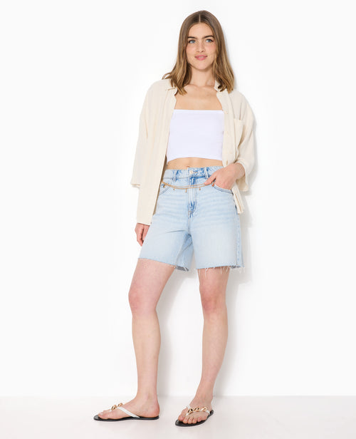 Short en jean taille haute avec bas coupés - PIMKIE - 1