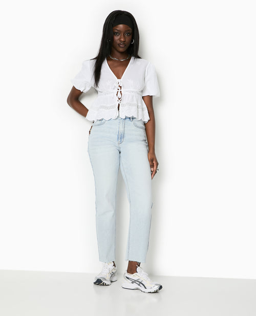 Jean droit taille haute avec bas coupés - PIMKIE - 1