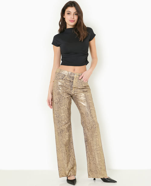 Jean droit motif python enduit doré - PIMKIE - 1