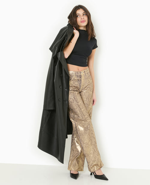 Jean droit motif python enduit doré - PIMKIE - 2