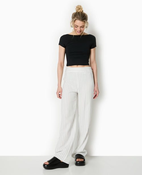 Pantalon droit rayé taille haute - PIMKIE - 1
