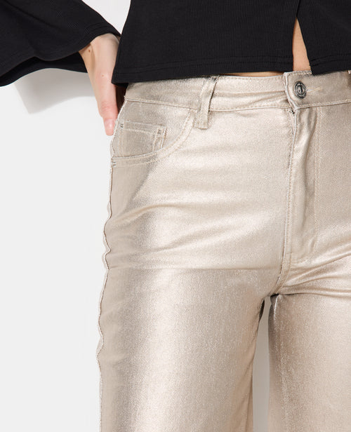 J90-2 / Jean straight avec enduction dorée taille medium - PIMKIE - 3