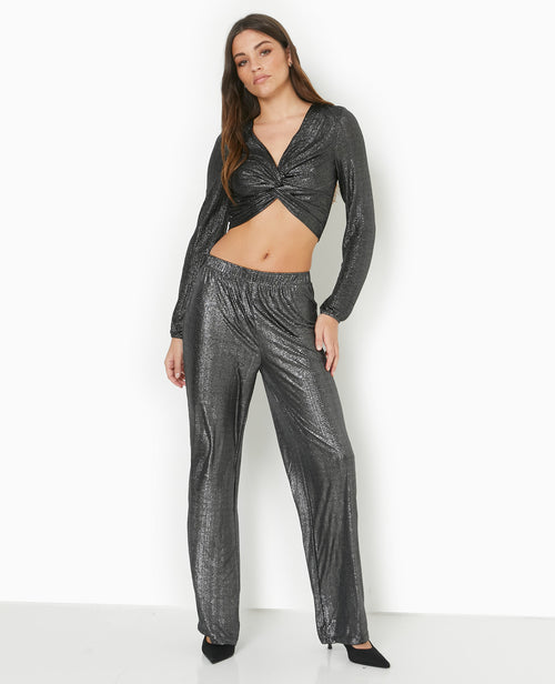 Pantalon fluide en tissu texturé avec lurex doré - PIMKIE - 1