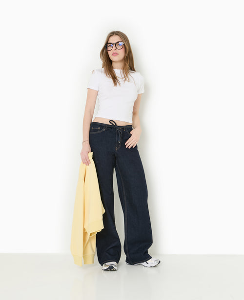 Jean wide taille haute avec ceinture à nouer - PIMKIE - 1